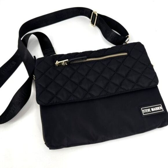 Steve Madden convertible Quilted Black crossbody bag Messenger bag - Picture 1 of 12